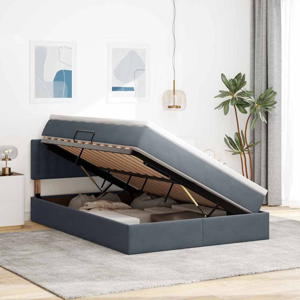 vidaXL Aufbewahrungsbett mit Matratze Dunkelgrau 140 x 200 cm Samt