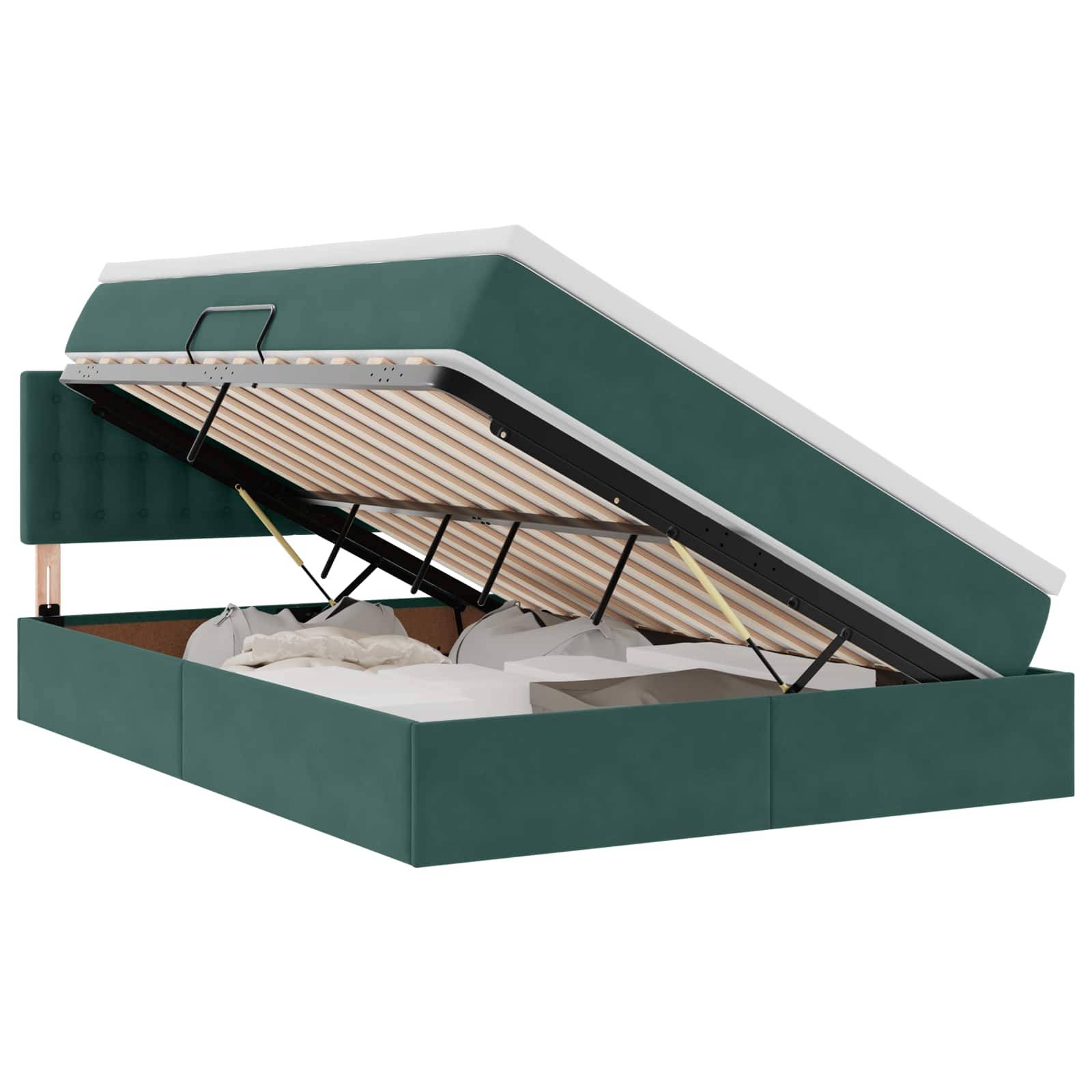 vidaXL LED-Speicherbett mit Matratze Dunkelgrün 140 x 200 cm Samt
