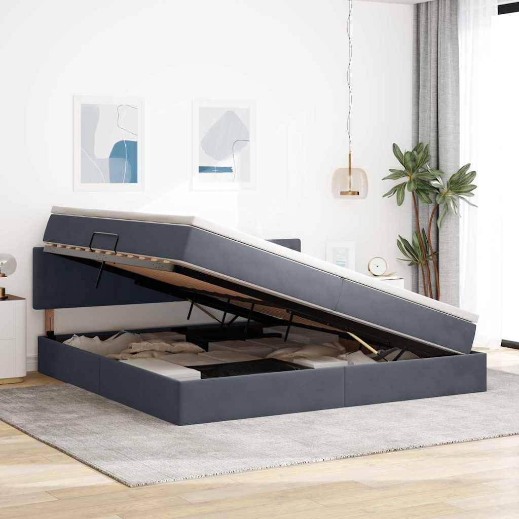 vidaXL Aufbewahrungsbett mit Matratze Dunkelgrau 200 x 200 cm Samt
