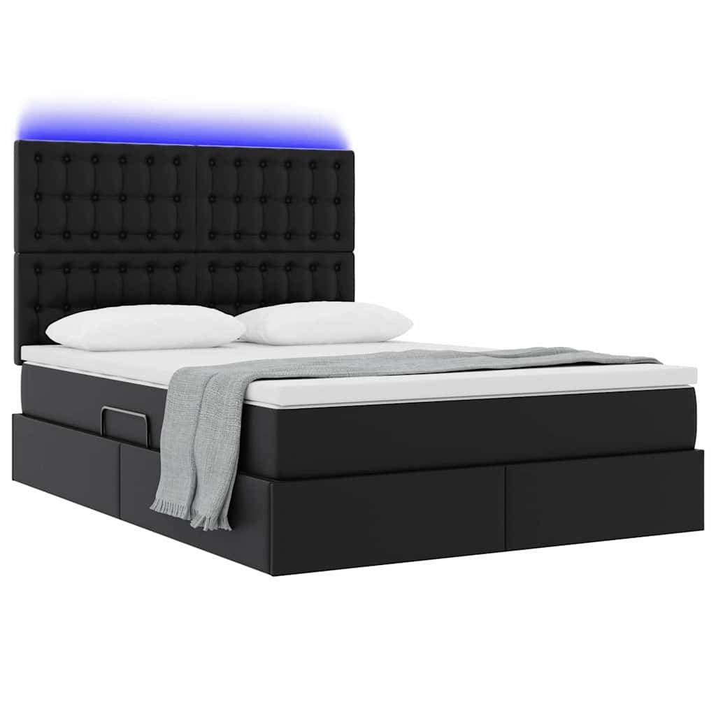 vidaXL Bett mit Stauraum und LED Schwarz 140 x 190 cm Kunstleder