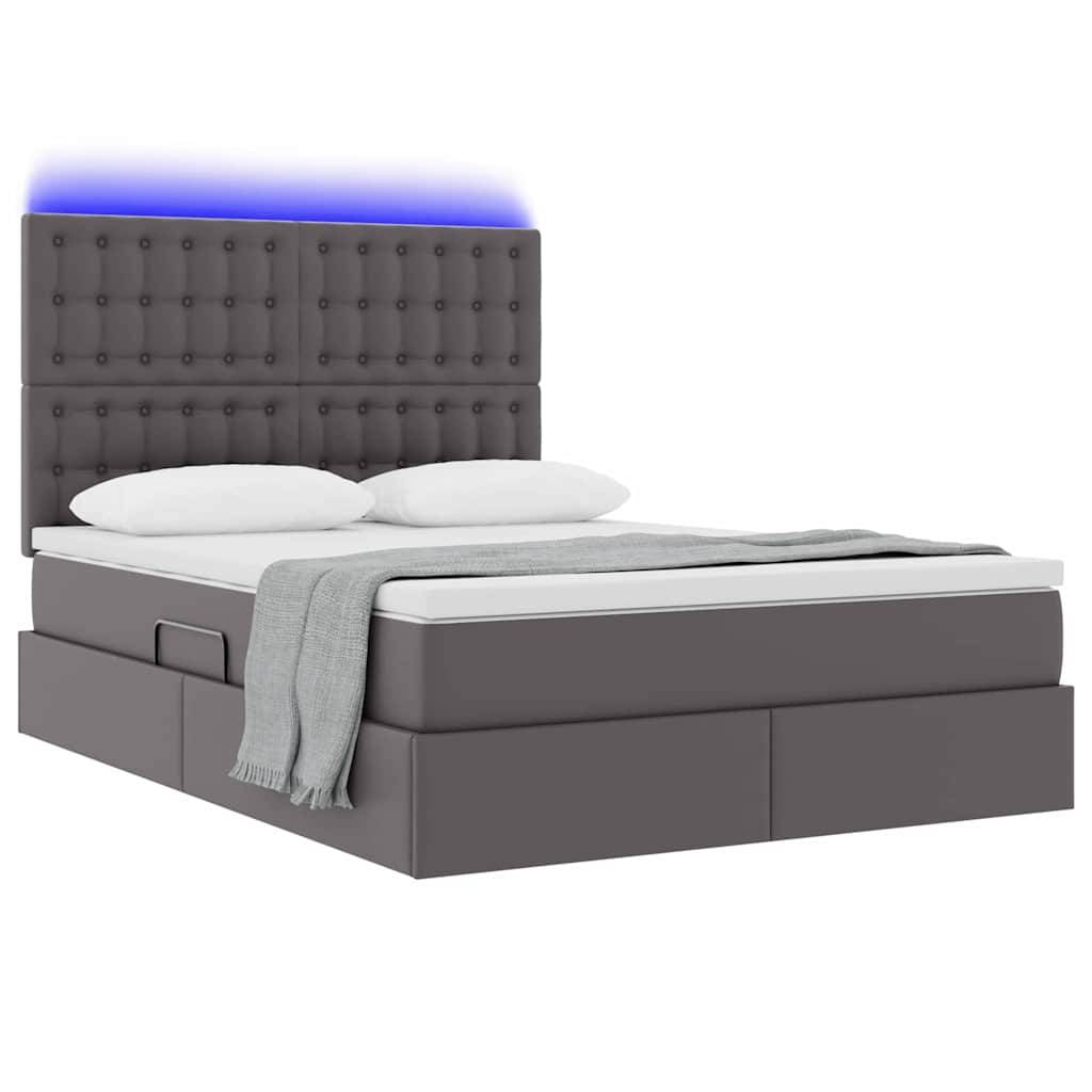 vidaXL Bett mit Stauraum und LED mit LED Grau 140 x 190 cm Kunstleder