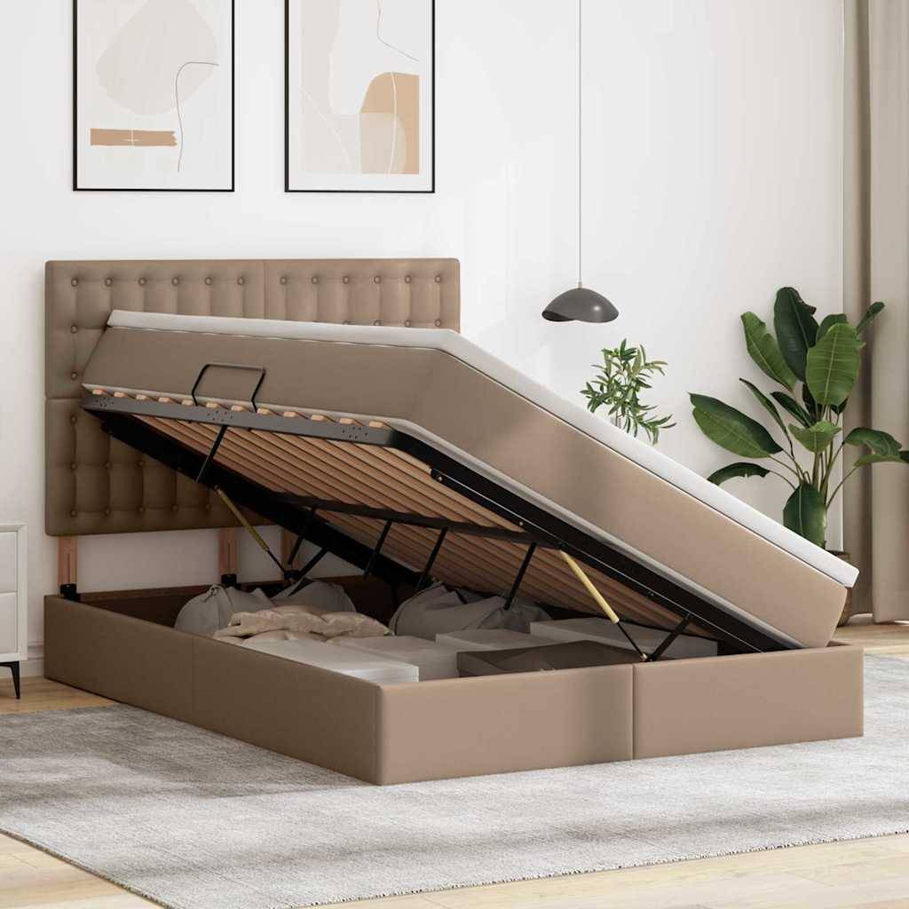 vidaXL Bett mit Stauraum und LED Cappuccino 140 x 190 cm Kunstleder