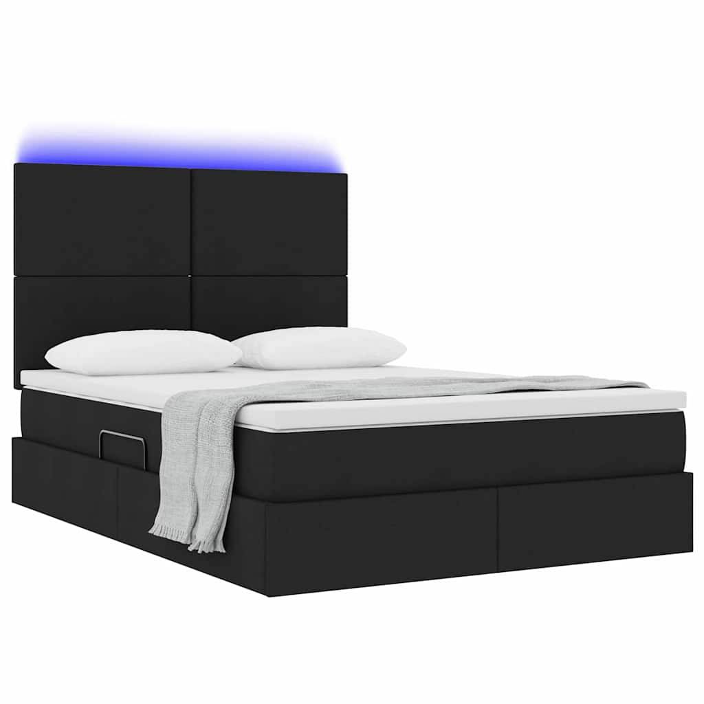 vidaXL LED-Speicherbett mit Matratze Schwarz 140 x 190 cm Stoff