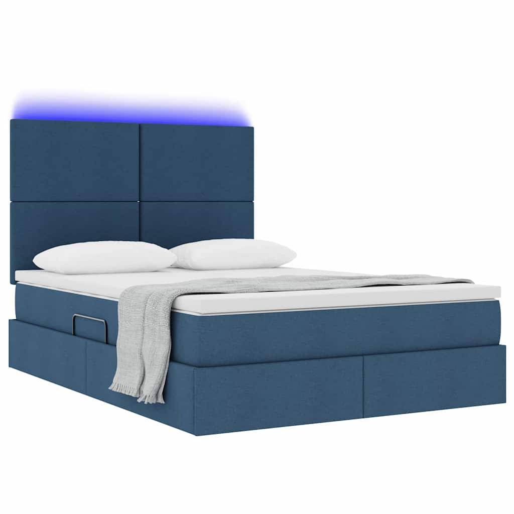 vidaXL LED-Speicherbett mit Matratze Blau 140 x 200 cm Stoff