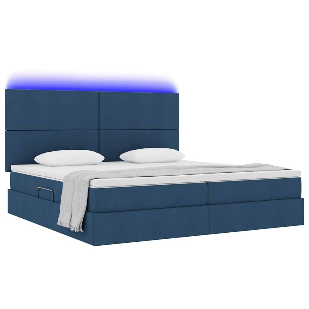 vidaXL LED-Speicherbett mit Matratze Blau 200 x 200 cm Stoff
