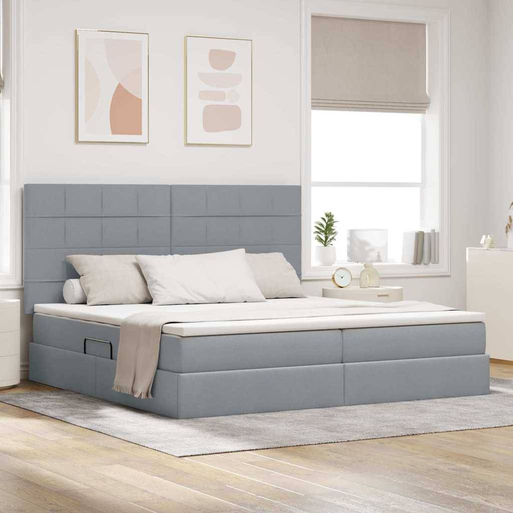 vidaXL Aufbewahrungsbett mit Matratze Hellgrau 200 x 200 cm Stoff