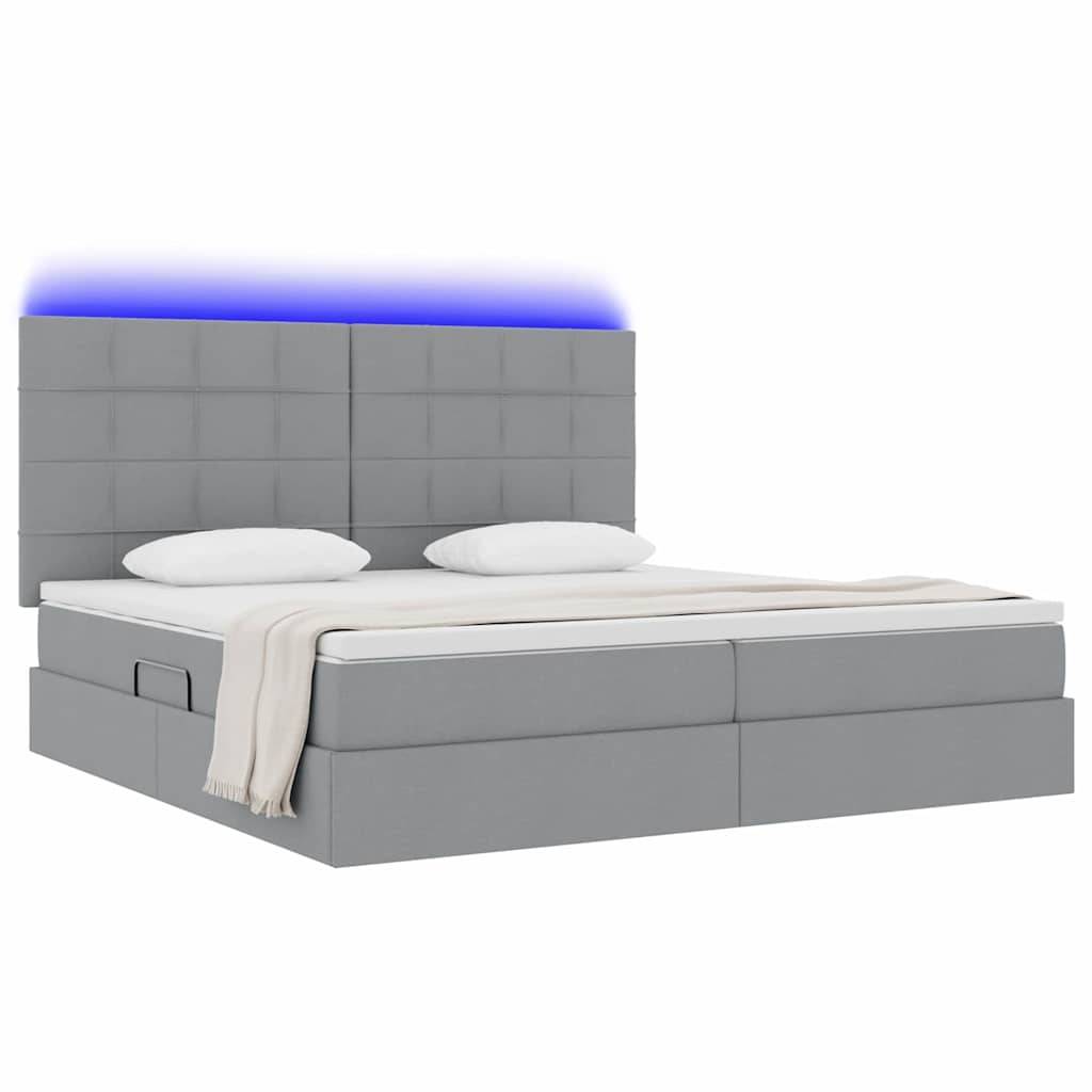 vidaXL LED-Speicherbett mit Matratze Hellgrau 200 x 200 cm Stoff