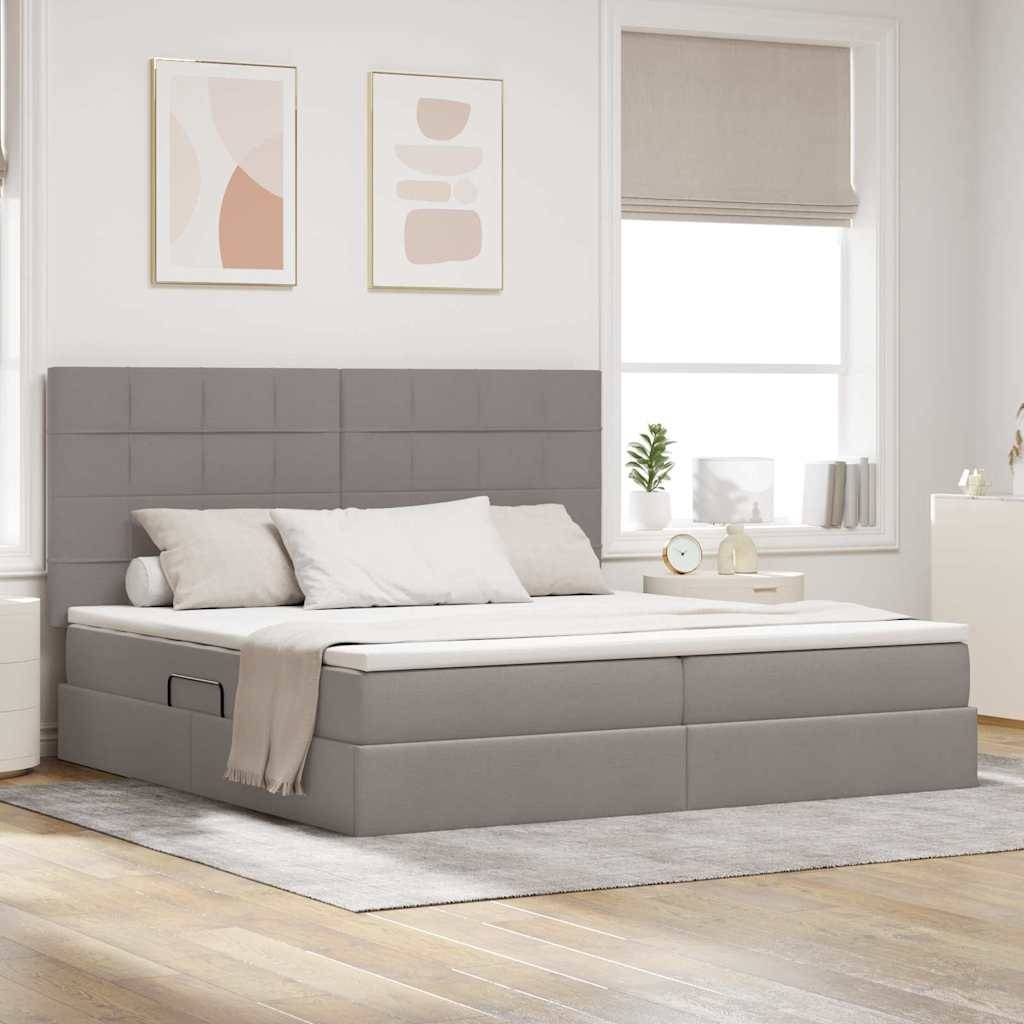 vidaXL LED-Speicherbett mit Matratze Taupe 200 x 200 cm Stoff