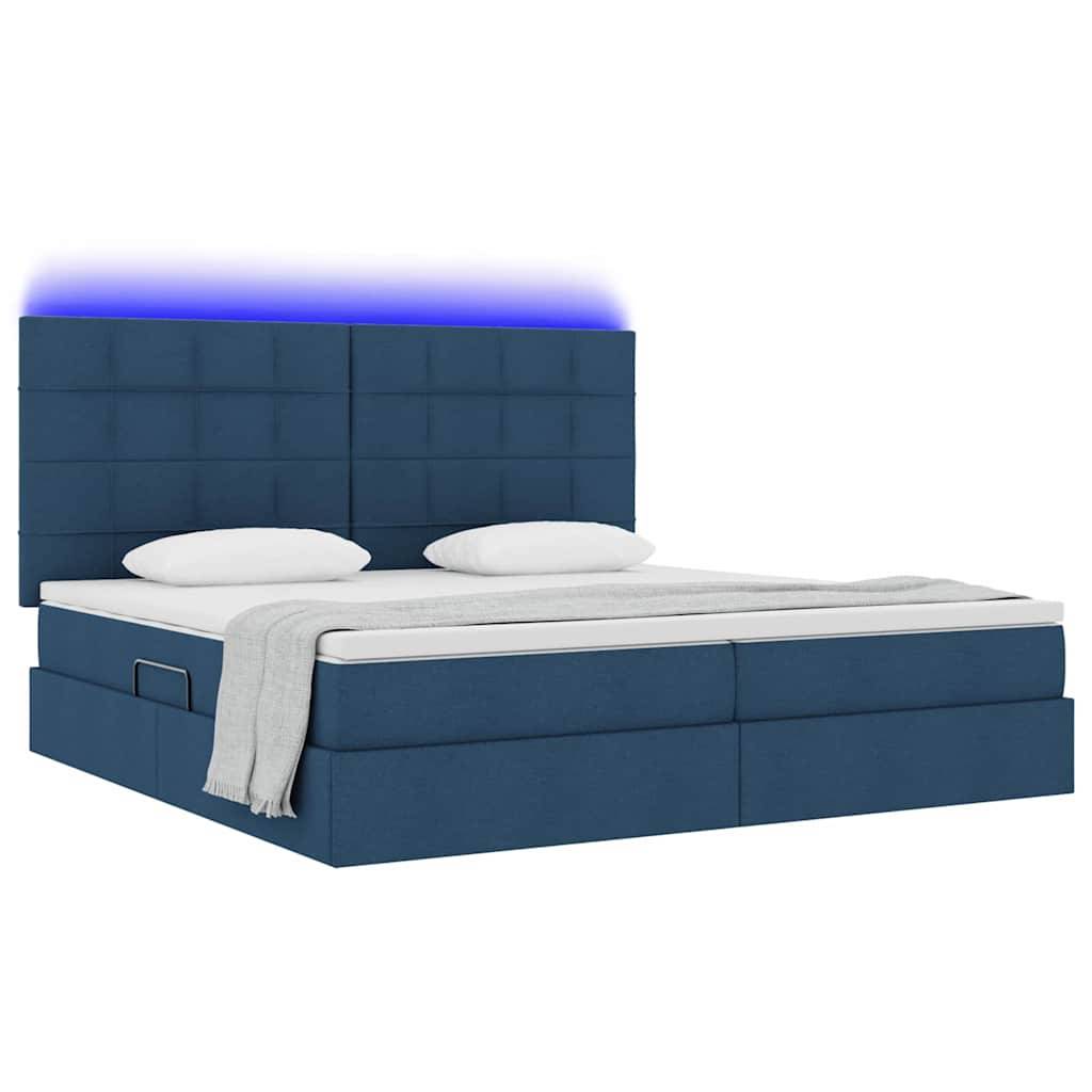 vidaXL LED-Speicherbett mit Matratze Blau 200 x 200 cm Stoff