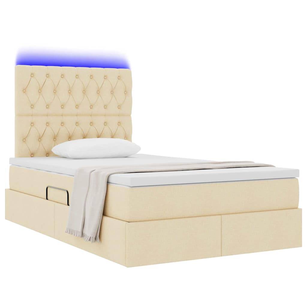 vidaXL LED-Speicherbett mit Matratze Creme 120 x 200 cm Stoff