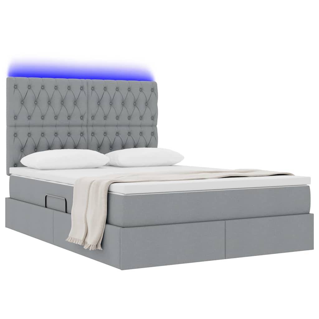 vidaXL LED-Speicherbett mit Matratze Hellgrau 140 x 200 cm Stoff