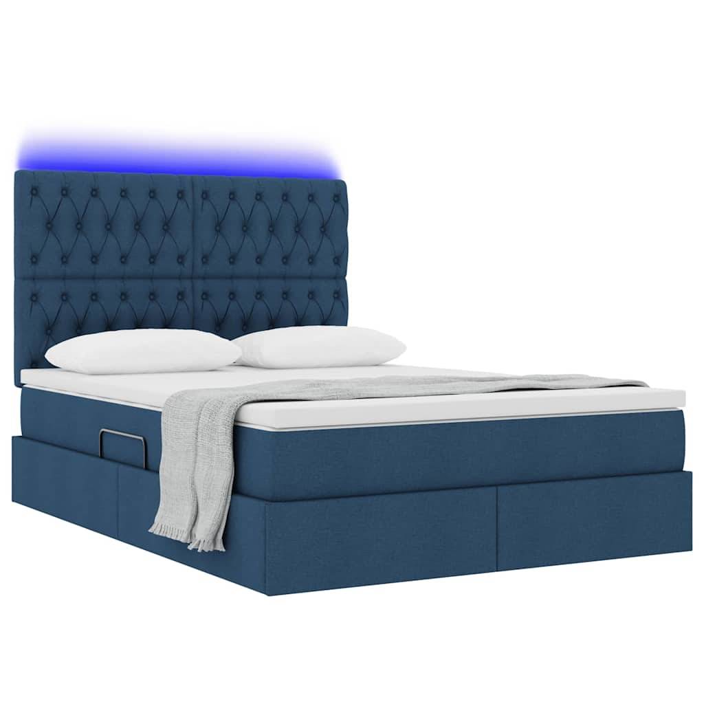 vidaXL LED-Speicherbett mit Matratze Blau 140 x 200 cm Stoff