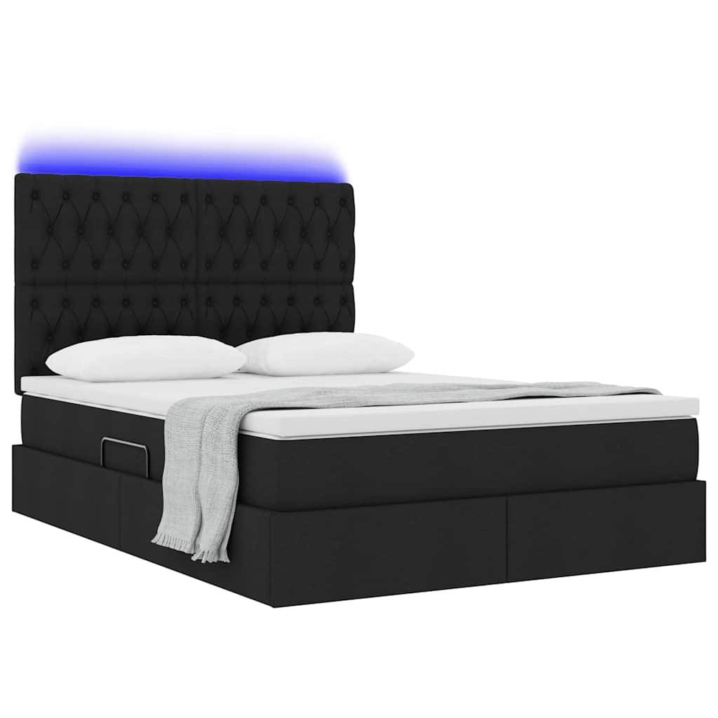 vidaXL LED-Speicherbett mit Matratze Schwarz 140 x 190 cm Stoff