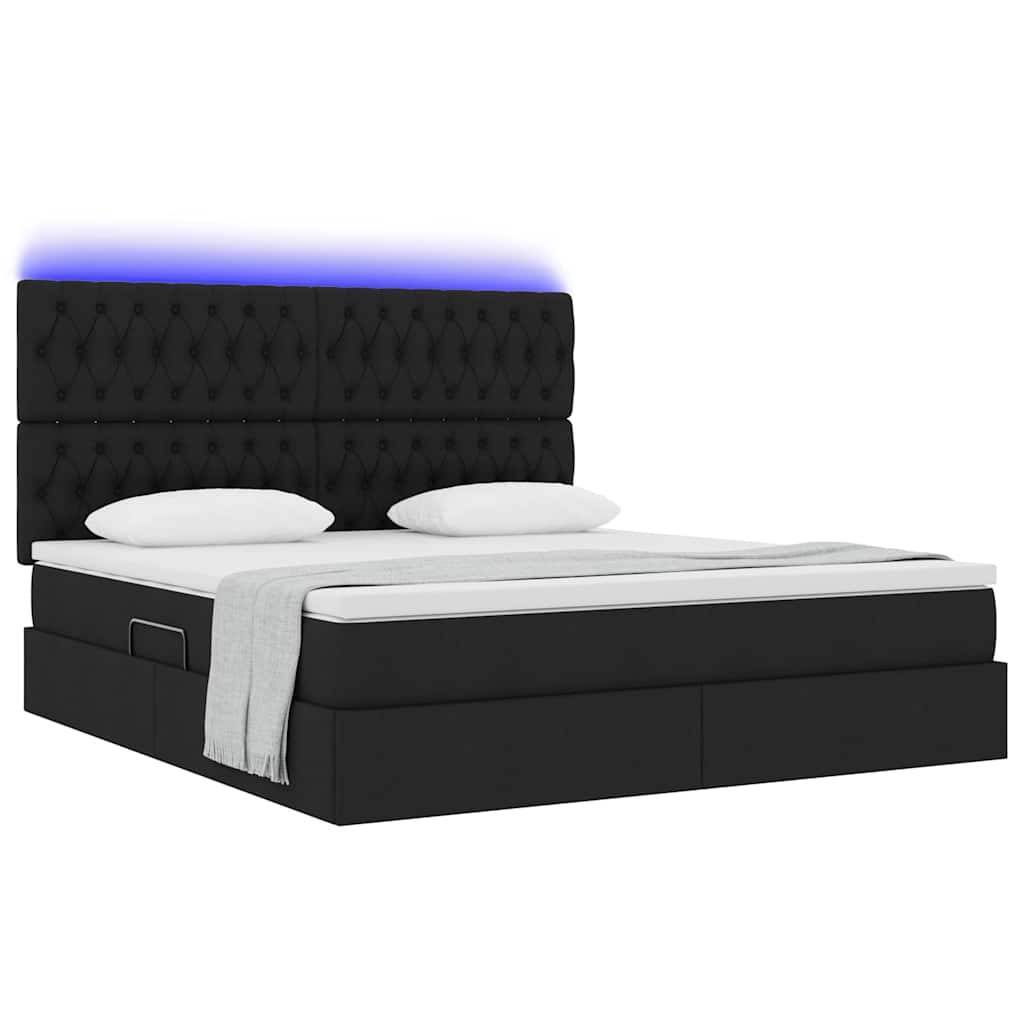 vidaXL LED-Speicherbett mit Matratze Schwarz 160 x 200 cm Stoff