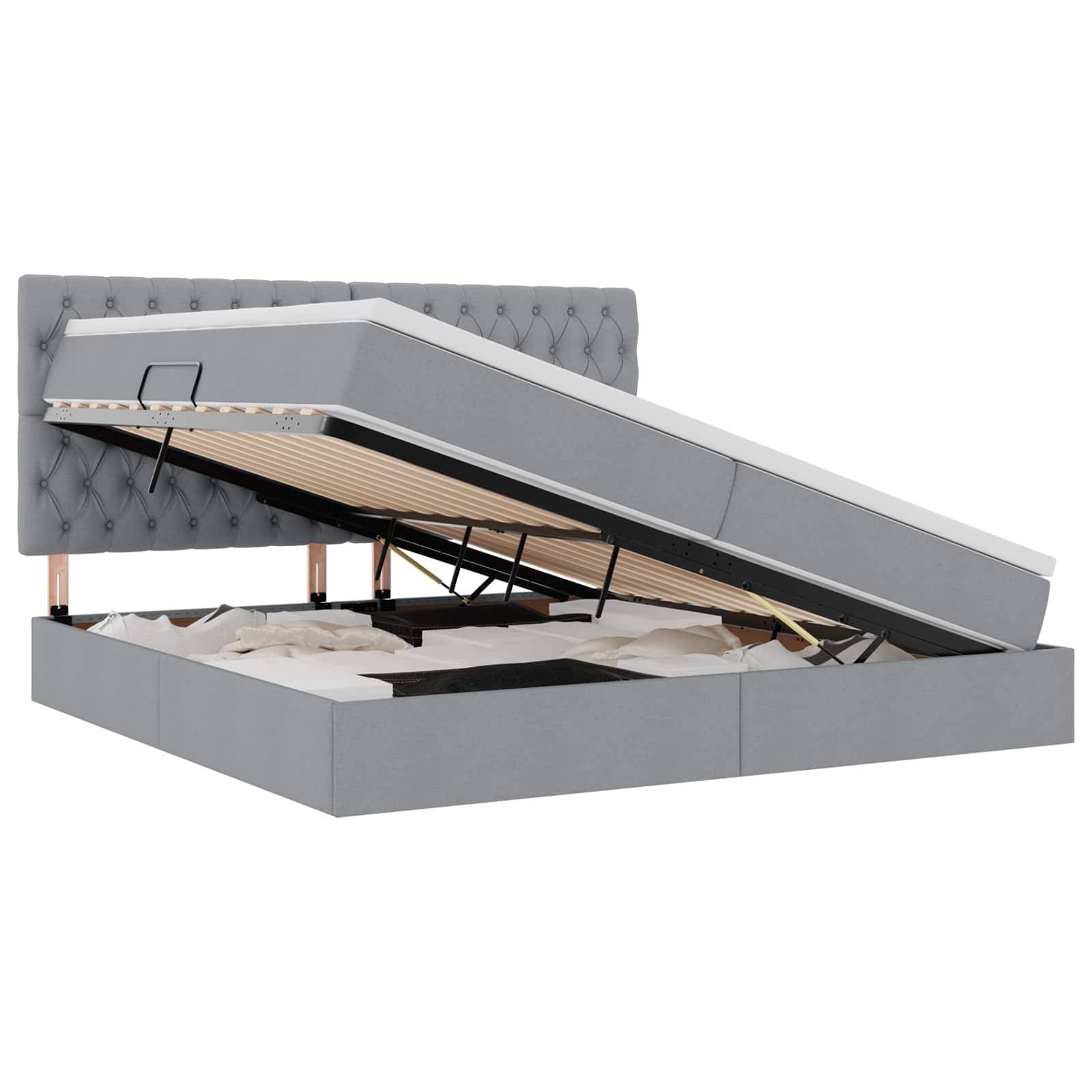 vidaXL LED-Speicherbett mit Matratze Hellgrau 200 x 200 cm Stoff