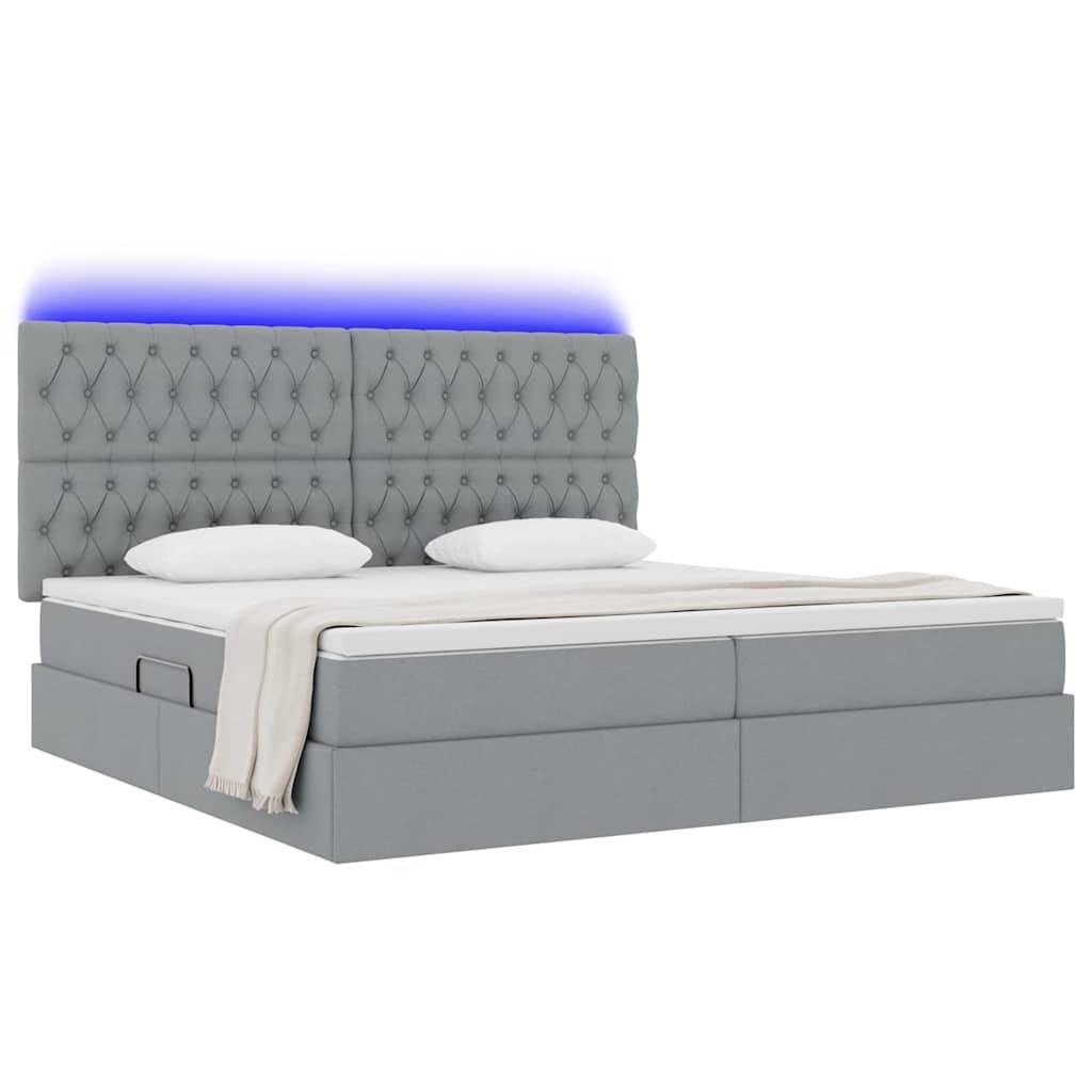 vidaXL LED-Speicherbett mit Matratze Hellgrau 200 x 200 cm Stoff