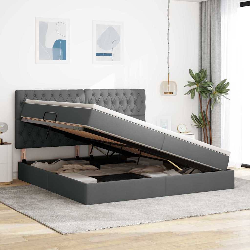 vidaXL LED-Speicherbett mit Matratze Dunkelgrau 200 x 200 cm Stoff