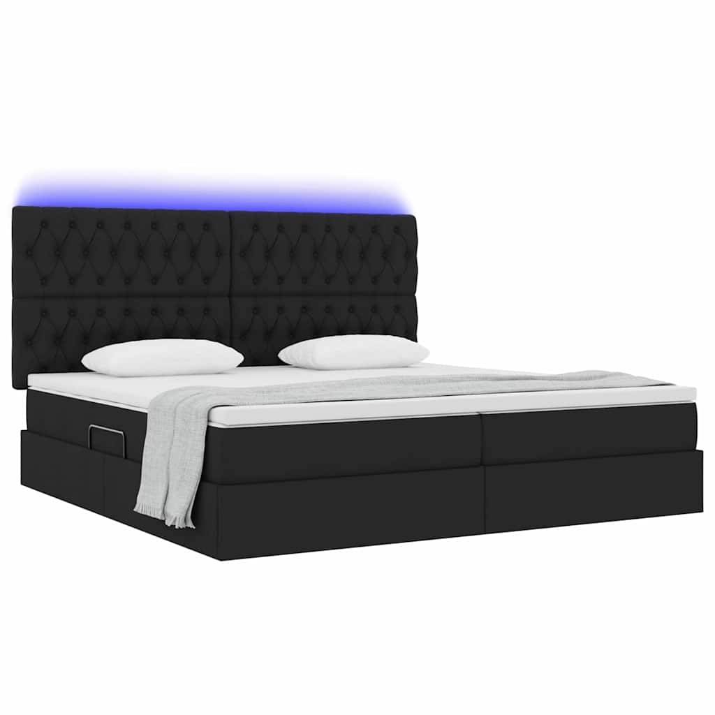 vidaXL LED-Speicherbett mit Matratze Schwarz 200 x 200 cm Stoff