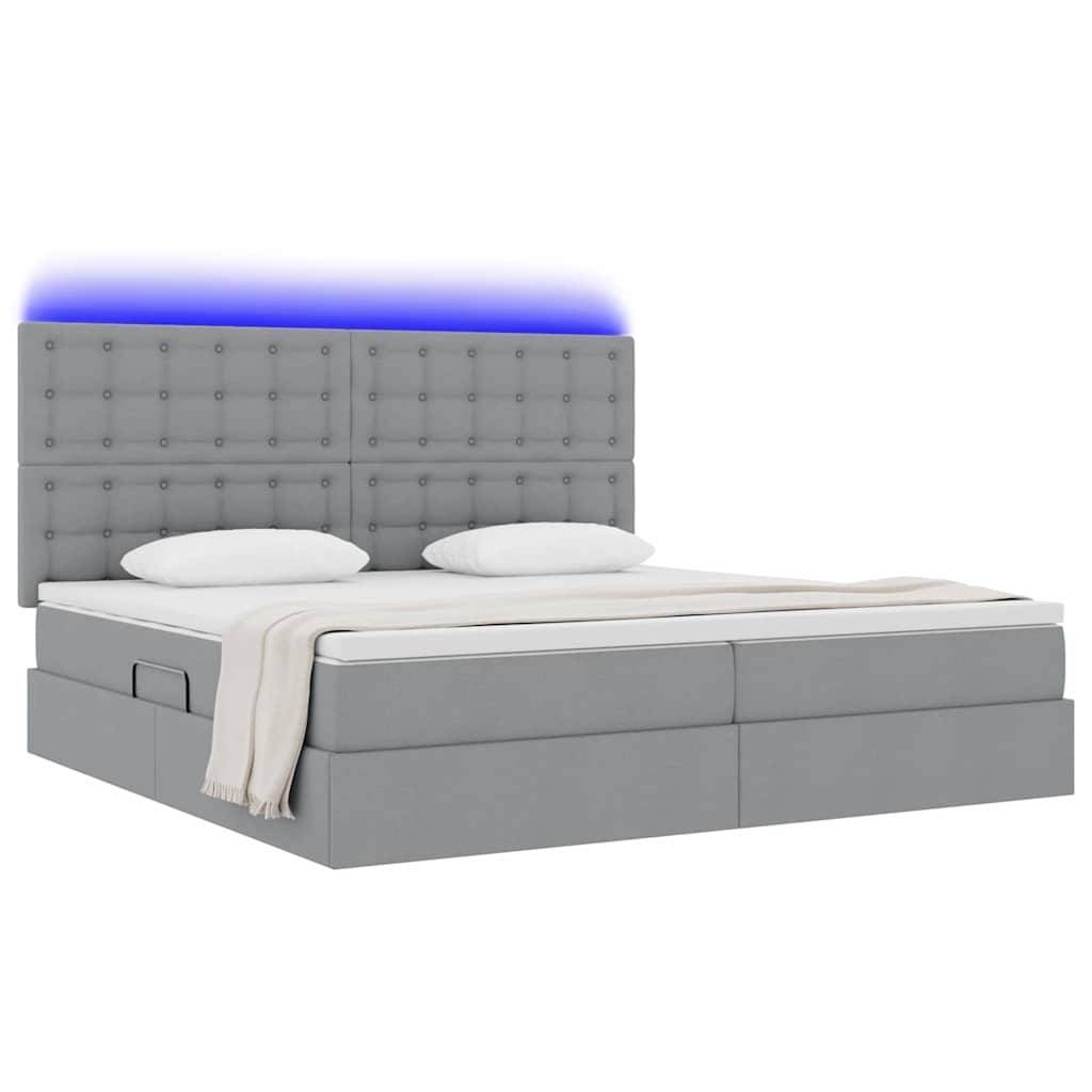 vidaXL LED-Speicherbett mit Matratze Hellgrau 200 x 200 cm Stoff