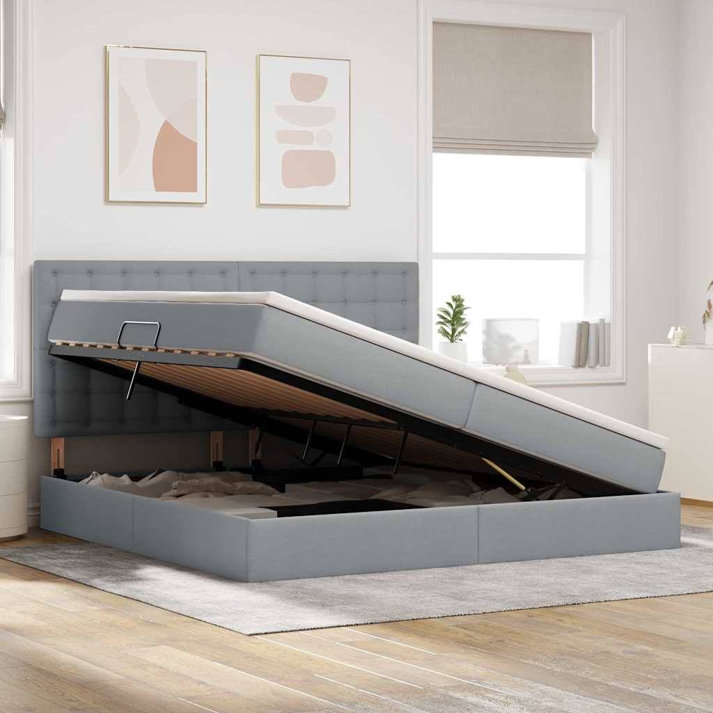 vidaXL LED-Speicherbett mit Matratze Hellgrau 200 x 200 cm Stoff