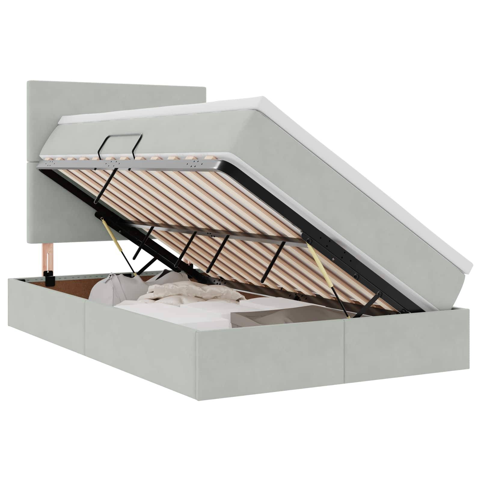 vidaXL LED-Speicherbett mit Matratze Hellgrau 120 x 200 cm Samt