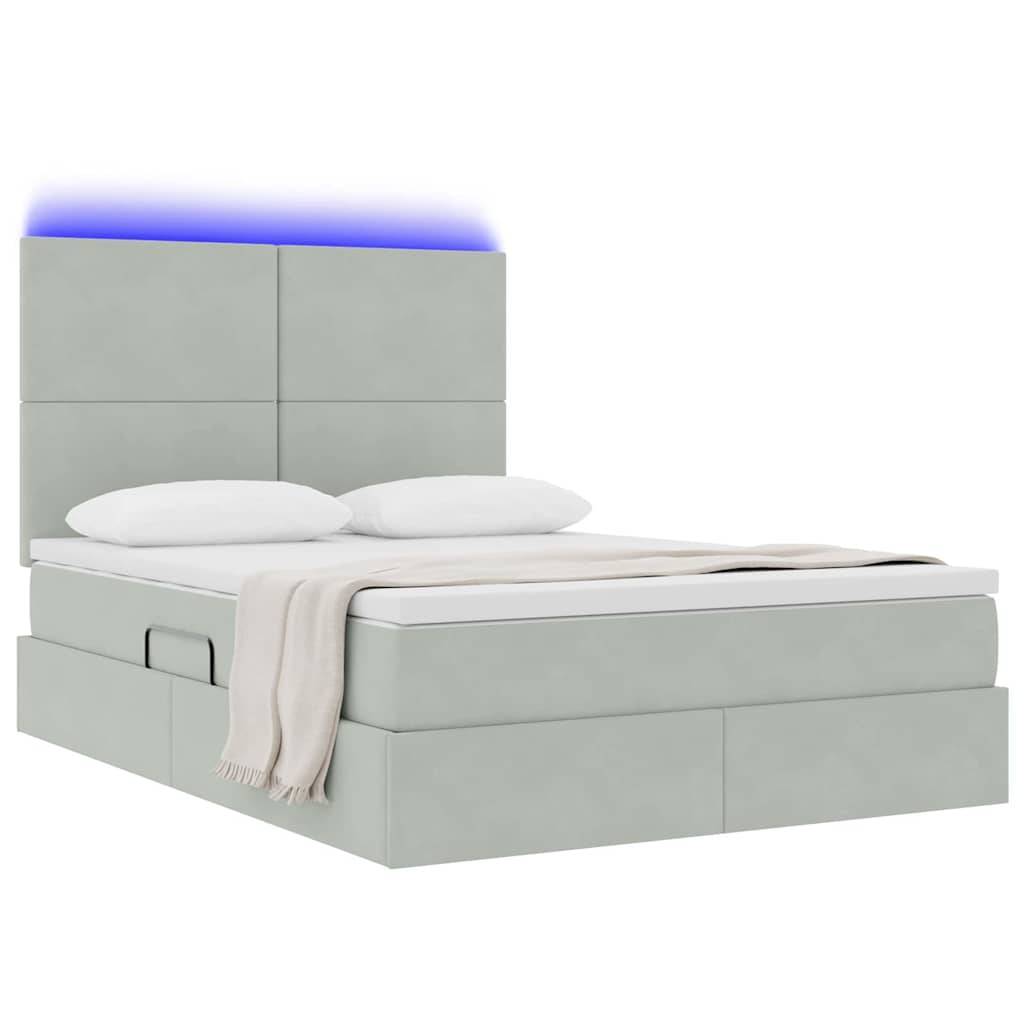 vidaXL LED-Speicherbett mit Matratze Hellgrau 140 x 190 cm Samt