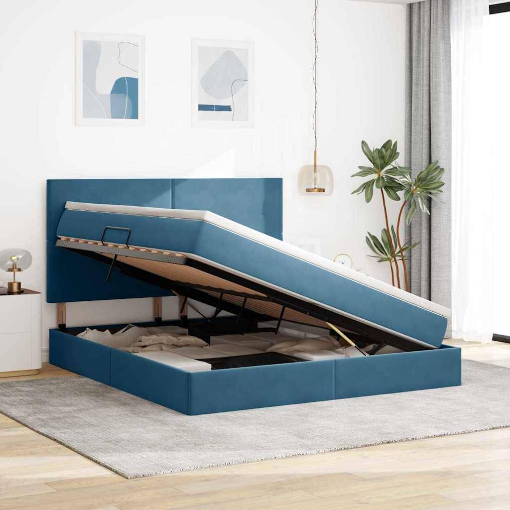 vidaXL LED-Speicherbett mit Matratze Dunkelblau 180 x 200 cm Samt