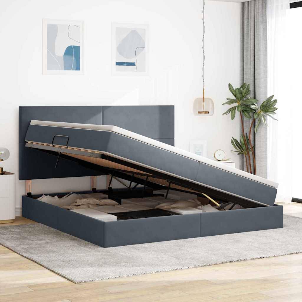 vidaXL LED-Speicherbett mit Matratze Dunkelgrau 200 x 200 cm Samt