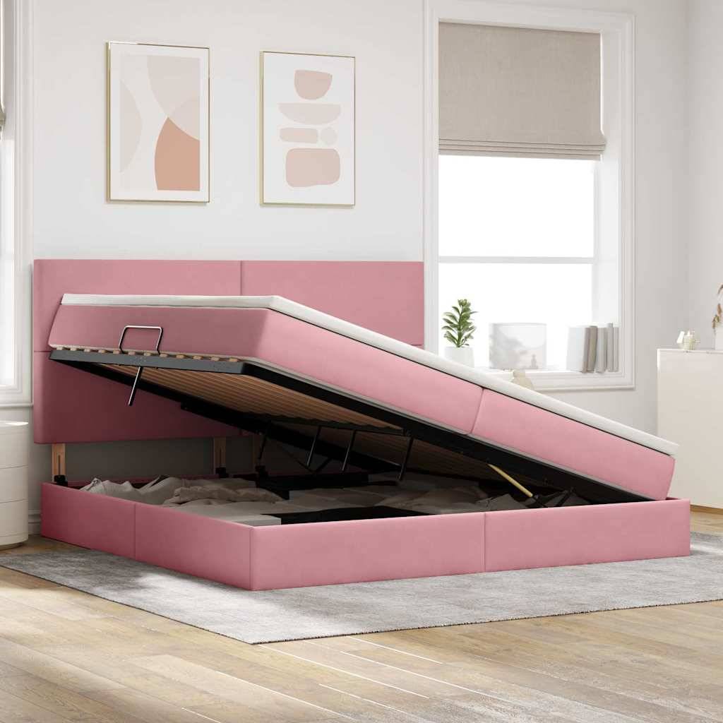 vidaXL LED-Speicherbett mit Matratze Rosa 200 x 200 cm Samt