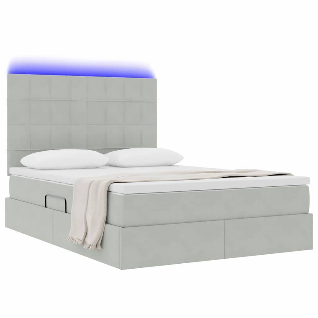 vidaXL LED-Speicherbett mit Matratze Hellgrau 140 x 190 cm Samt