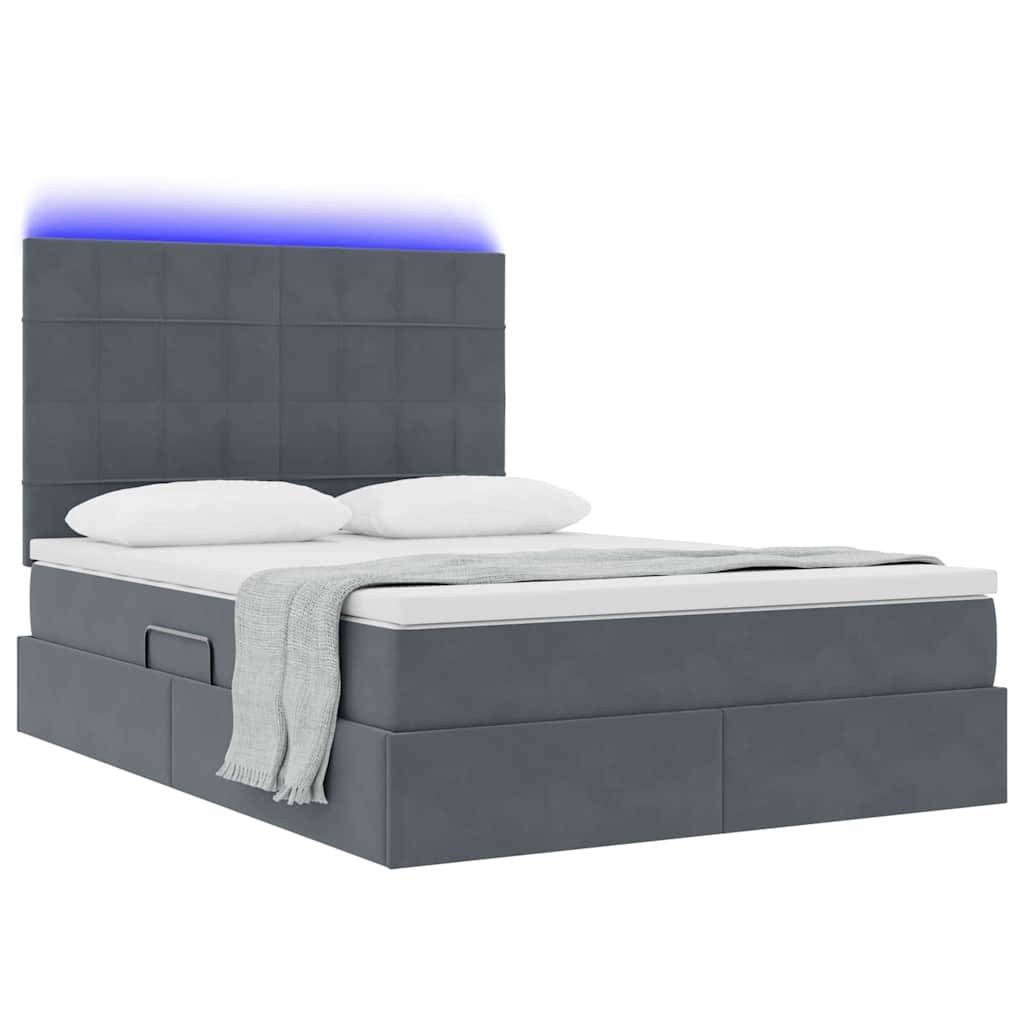 vidaXL LED-Speicherbett mit Matratze Dunkelgrau 140 x 200 cm Samt