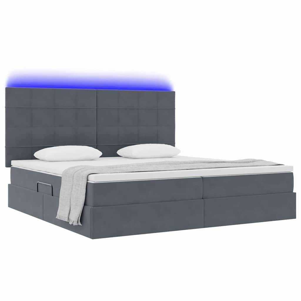 vidaXL LED-Speicherbett mit Matratze Dunkelgrau 200 x 200 cm Samt