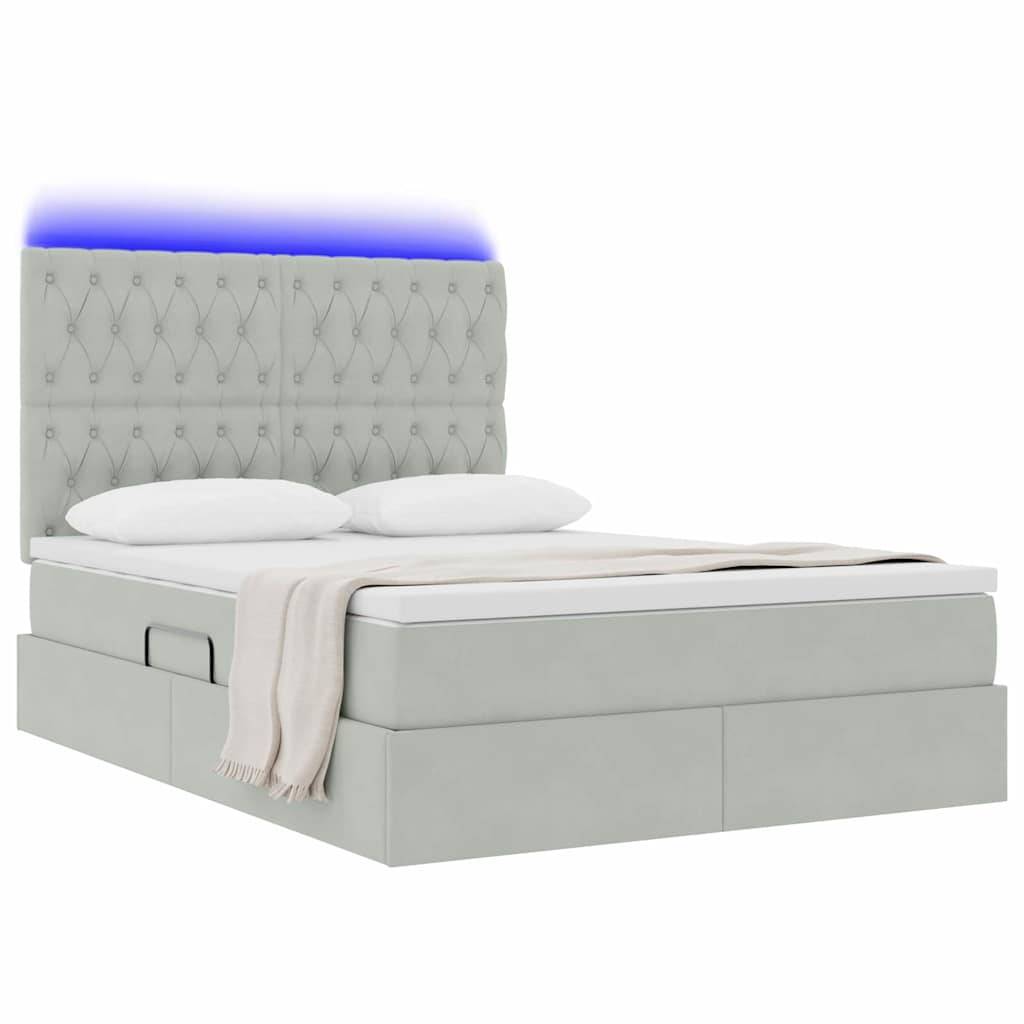 vidaXL LED-Speicherbett mit Matratze Hellgrau 140 x 190 cm Samt