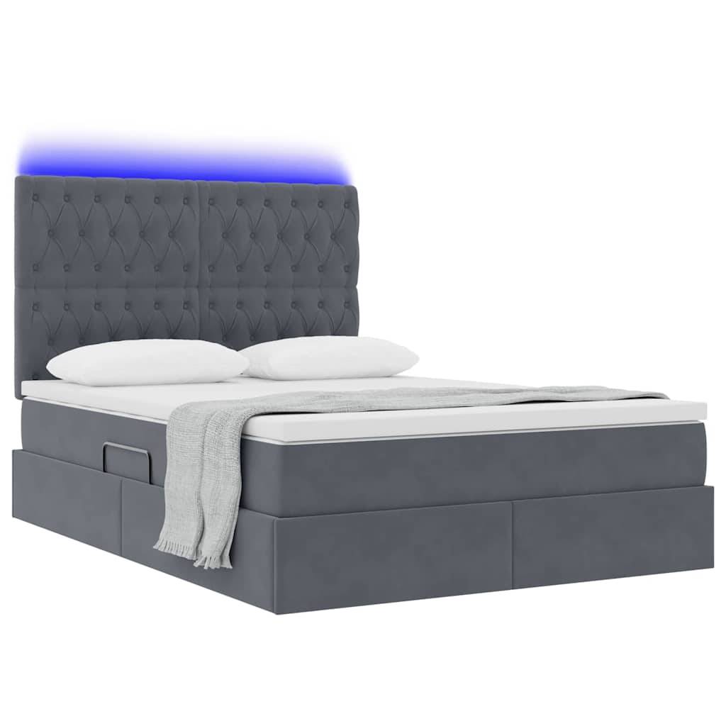 vidaXL LED-Speicherbett mit Matratze Dunkelgrau 140 x 200 cm Samt