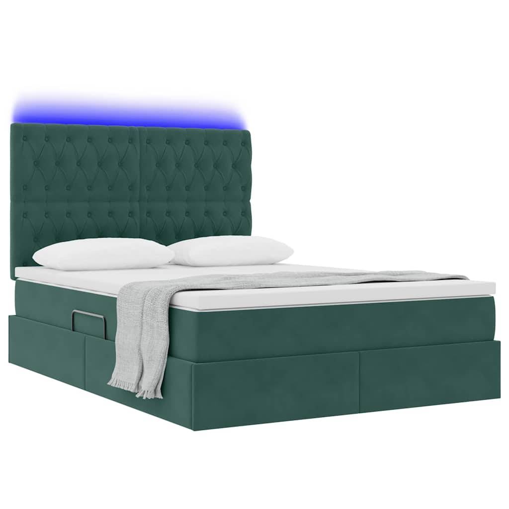 vidaXL Bett mit Stauraum und LED mit LED Dunkelgrün 140 x 190 cm Samt
