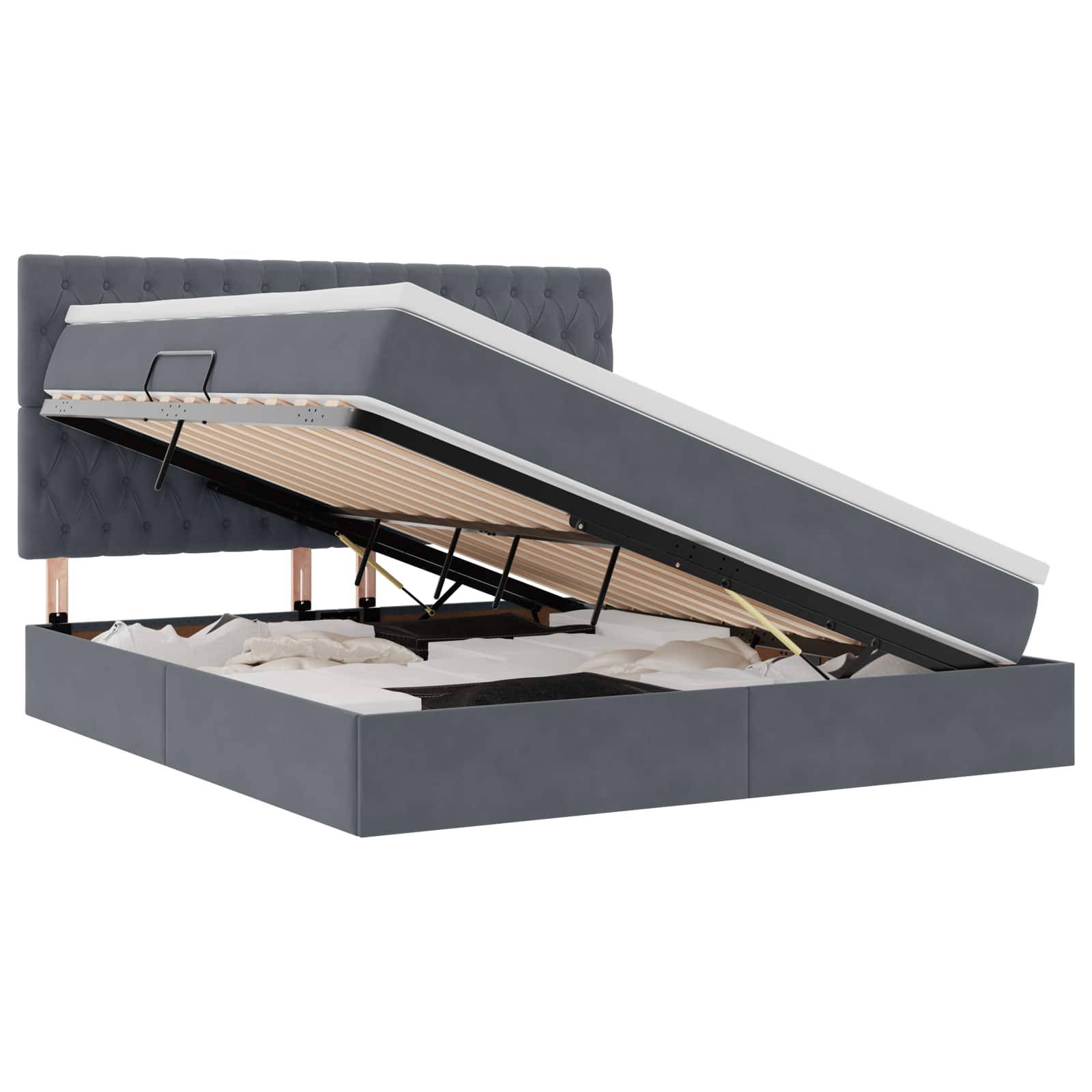 vidaXL LED-Speicherbett mit Matratze Dunkelgrau 160 x 200 cm Samt