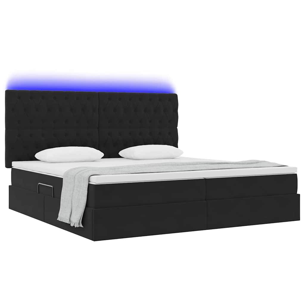 vidaXL LED-Speicherbett mit Matratze Schwarz 200 x 200 cm Samt