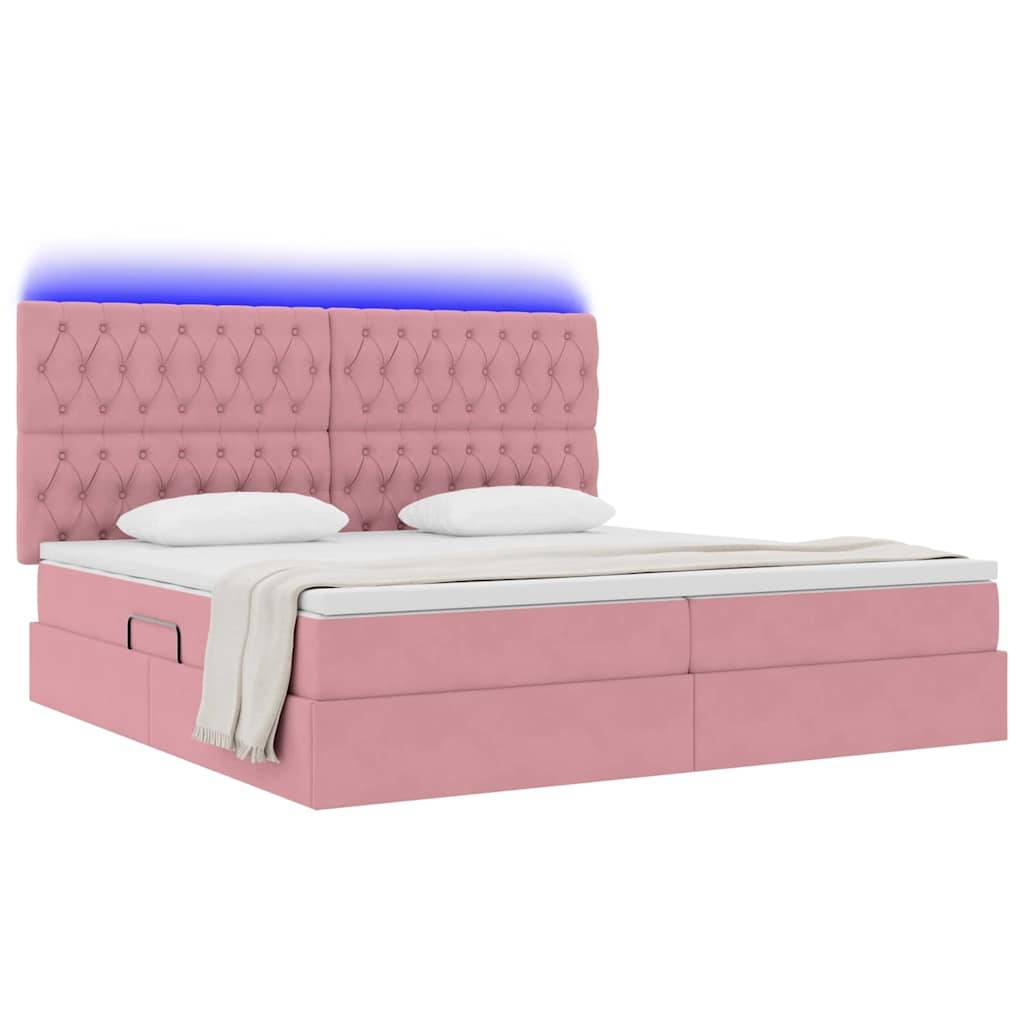 vidaXL LED-Speicherbett mit Matratze Rosa 200 x 200 cm Samt