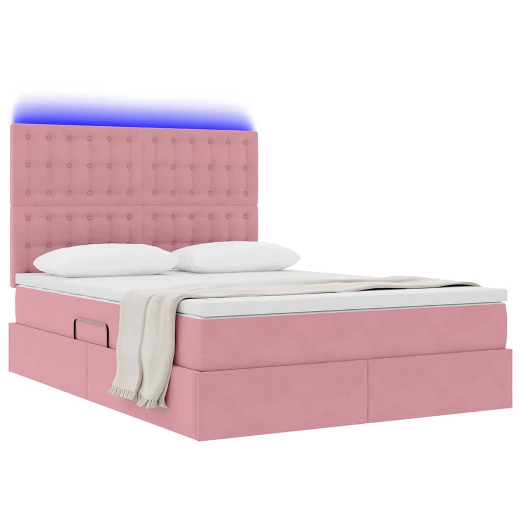 vidaXL LED-Speicherbett mit Matratze Rosa 140 x 200 cm Samt