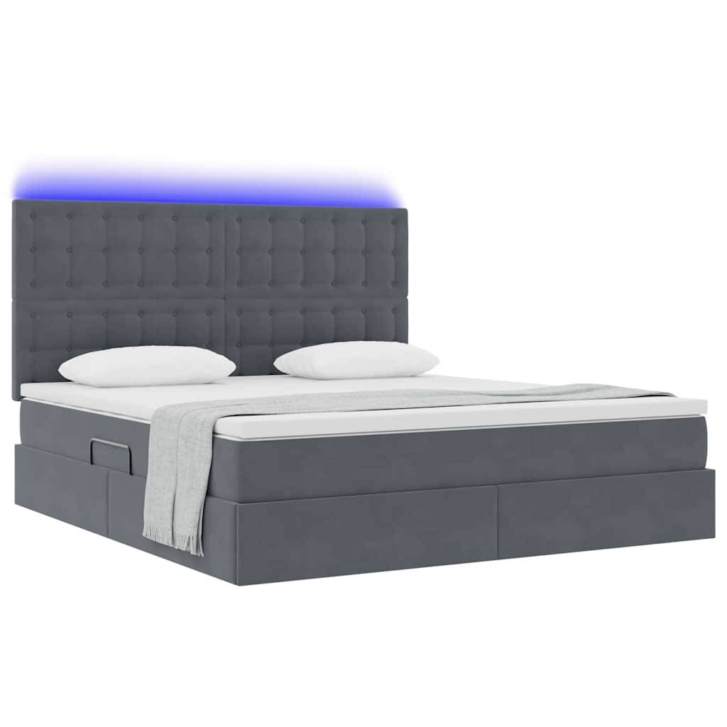 vidaXL LED-Speicherbett mit Matratze Dunkelgrau 180 x 200 cm Samt