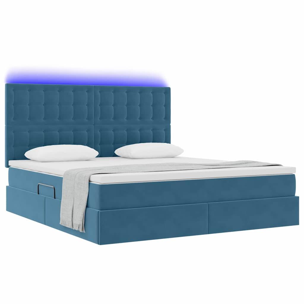 vidaXL LED-Speicherbett mit Matratze Dunkelblau 160 x 200 cm Samt
