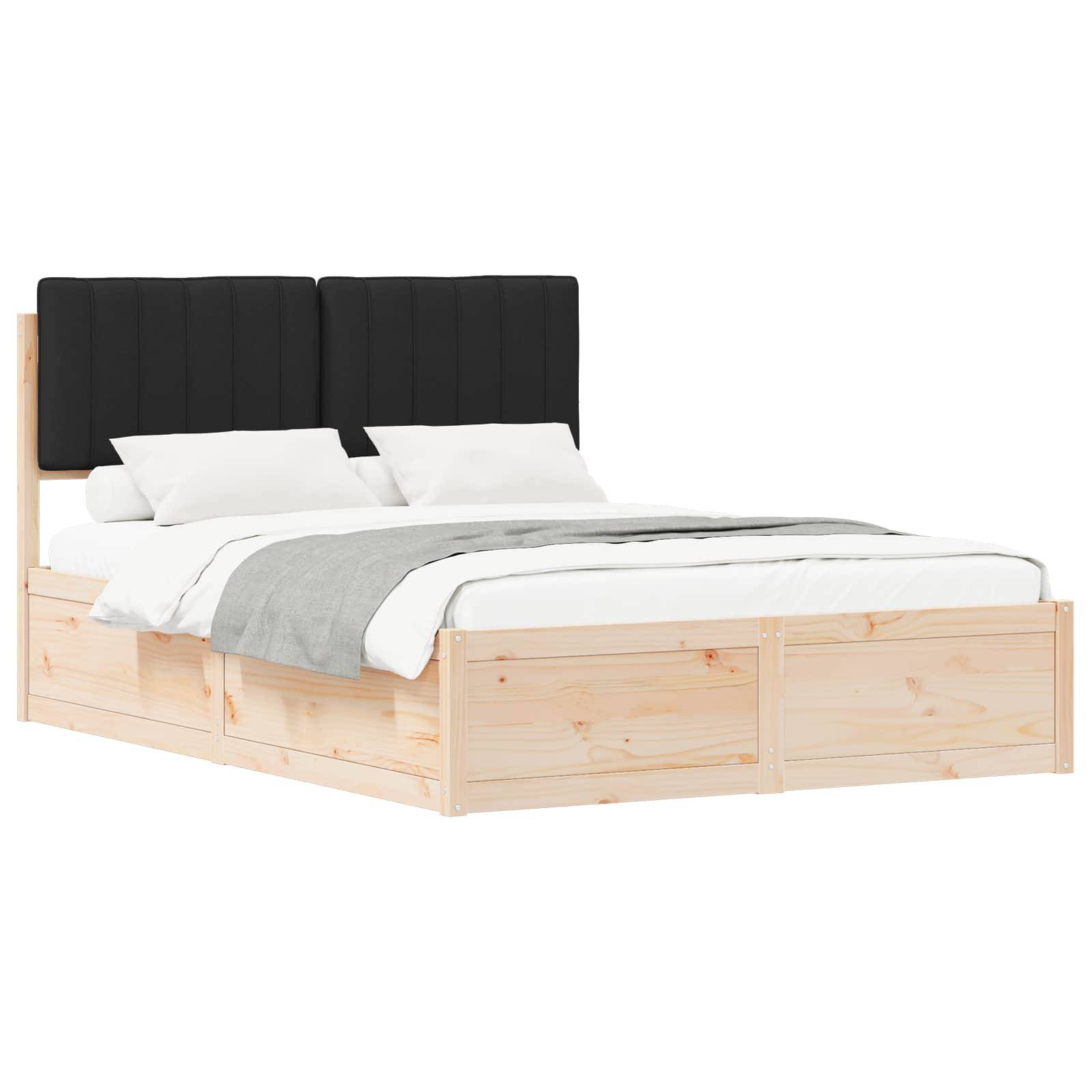 vidaXL Bettgestell mit gepolstertem Kopfteil Schwarz 135 x 190 cm