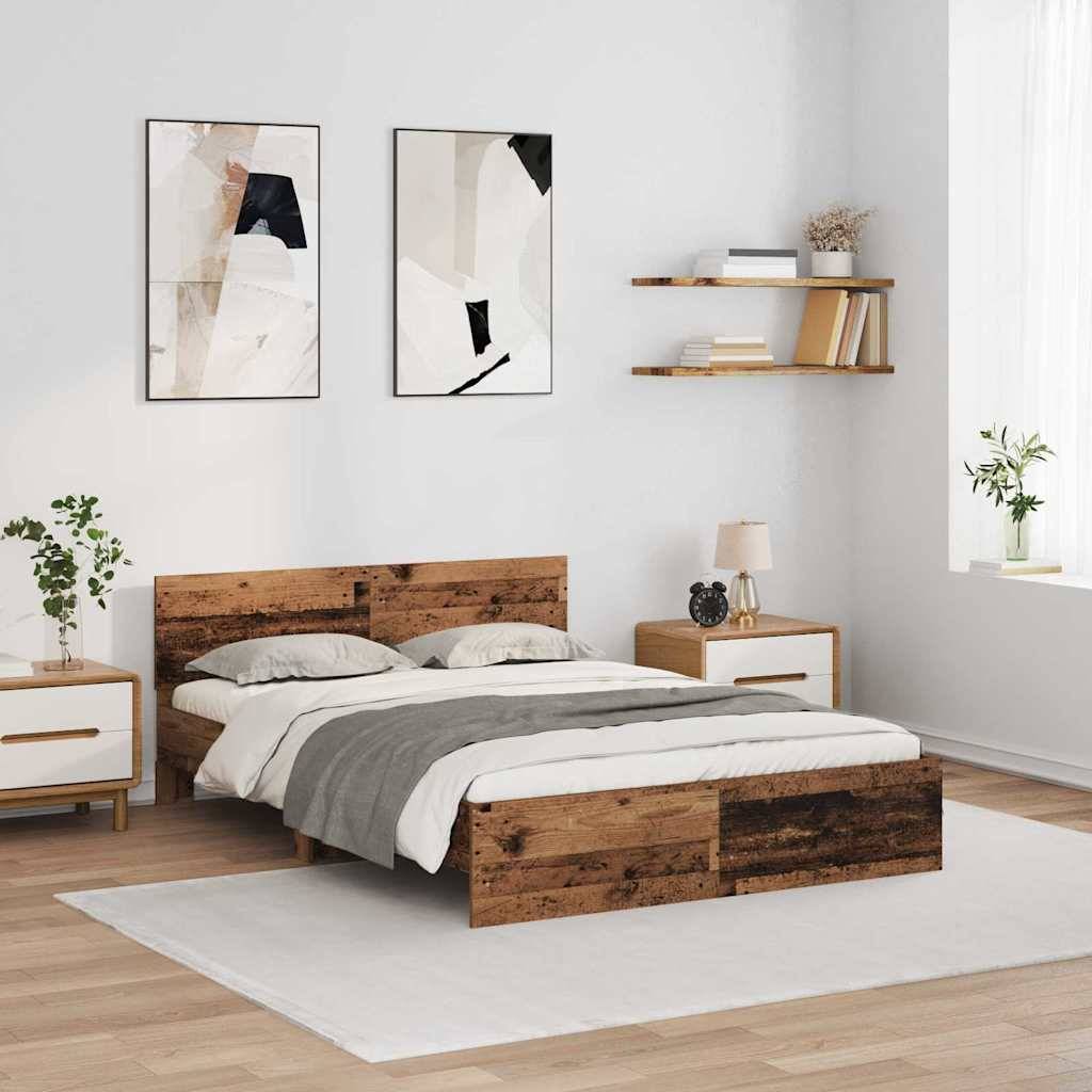 vidaXL Bettrahmen mit Kopfteil Altholz 120 x 190 cm Holzwerkstoff