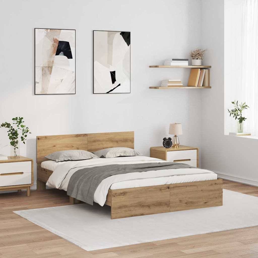 vidaXL Bettrahmen Artisan-Eiche 135 x 190 cm Holzwerkstoff