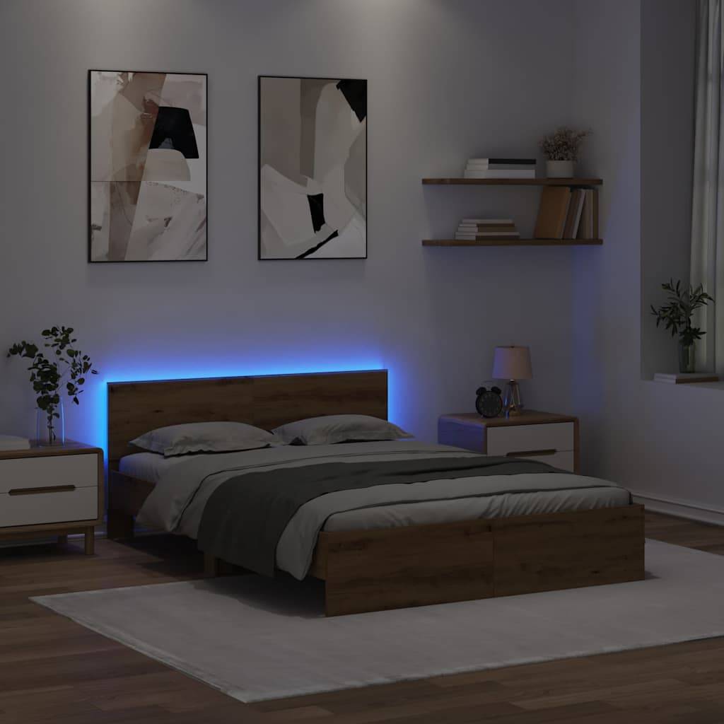 vidaXL Bettrahmen Artisan-Eiche 135 x 190 cm Holzwerkstoff