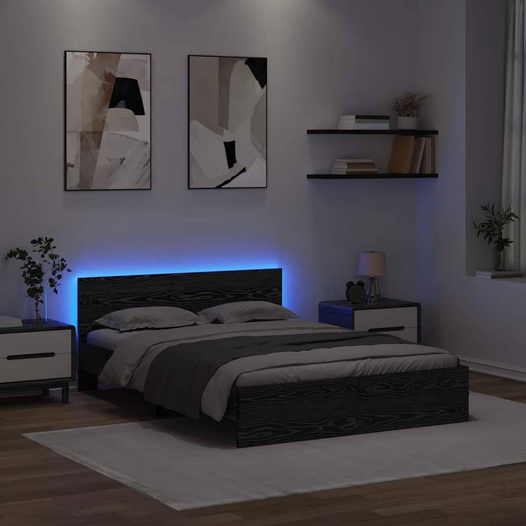 vidaXL Bettrahmen Schwarz Eichen-Optik 140 x 200 cm Holzwerkstoff