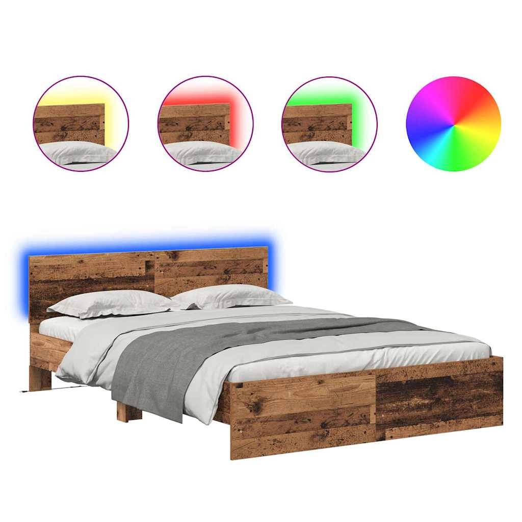 vidaXL Bettgestell mit Kopfteil Altholz 140 x 190 cm Holzwerkstoff