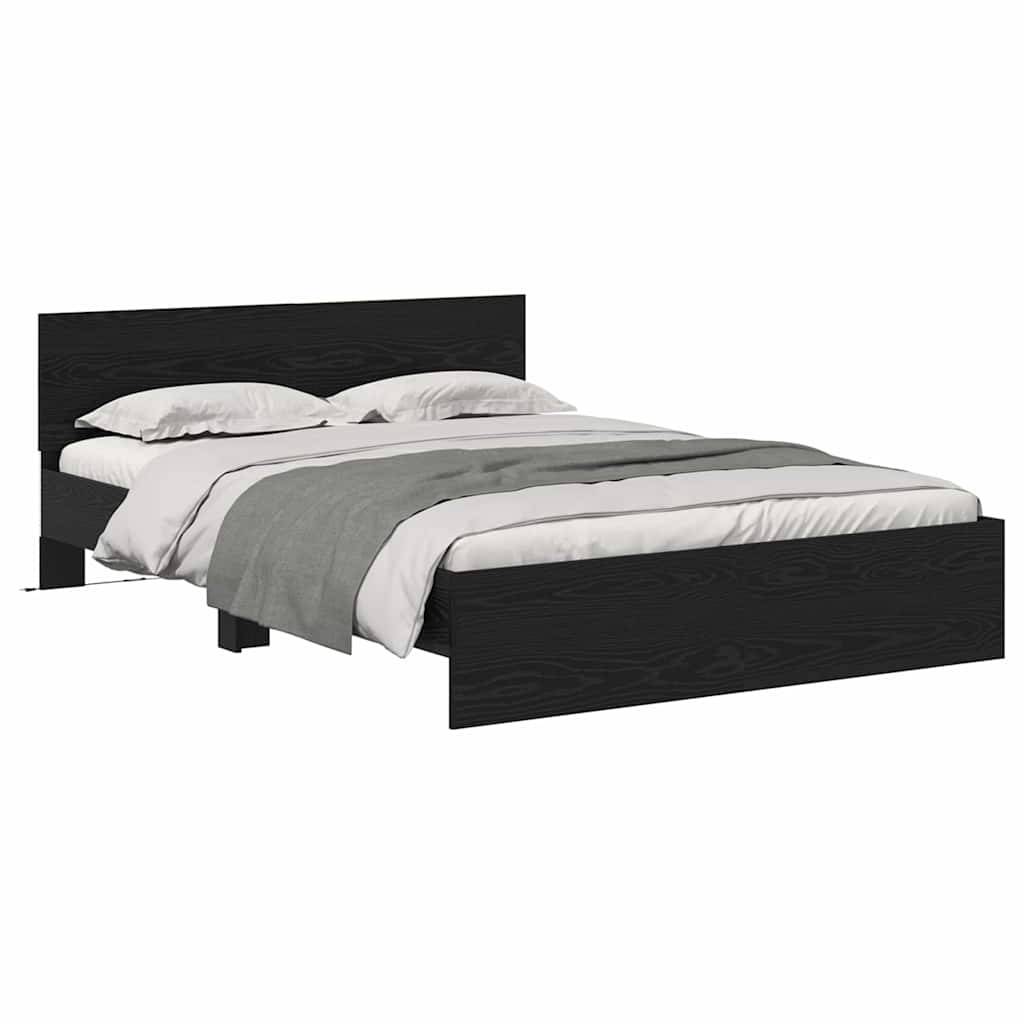 vidaXL Bettrahmen Schwarz Eichen-Optik 135 x 190 cm Holzwerkstoff
