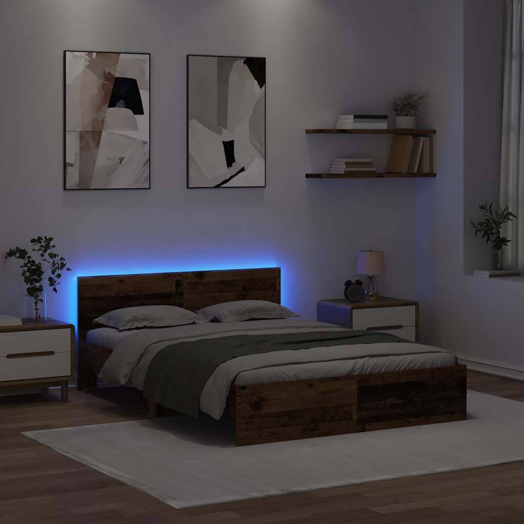 vidaXL Bettrahmen mit Kopfteil Altholz 120 x 190 cm Holzwerkstoff