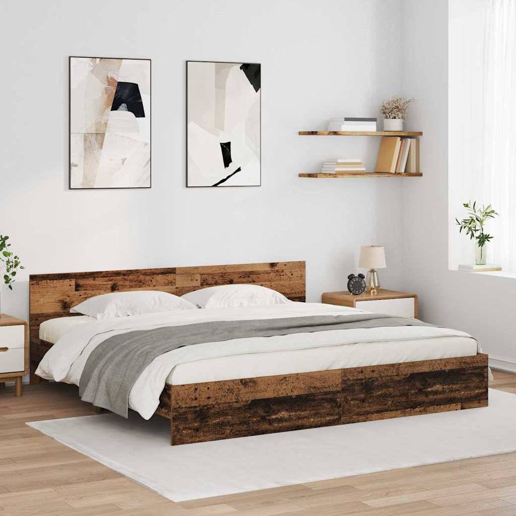 vidaXL Bettrahmen mit Kopfteil Altholz 180 x 200 cm Holzwerkstoff
